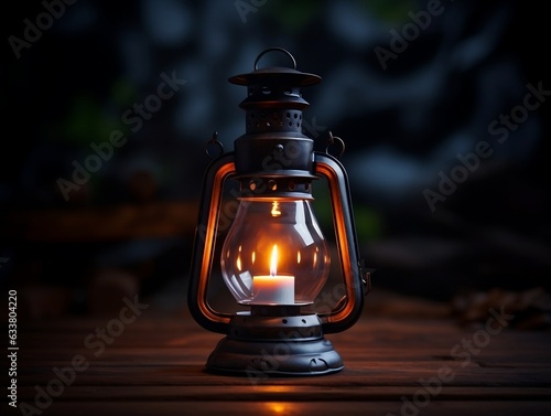 Beautiful lantern with a candle on it in front of a dark background generative ai © tanjidvect