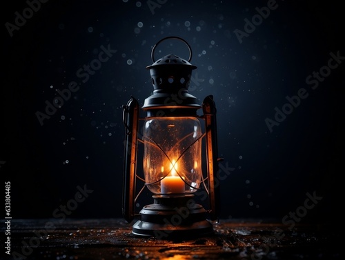 Beautiful lantern with a candle on it in front of a dark background generative ai