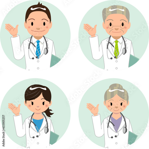 白衣を着てこちらですと案内する医師のアイコンイラスト素材