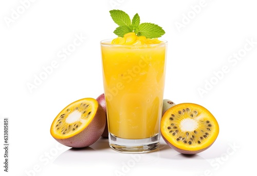Passion fruit juice isolated on white background