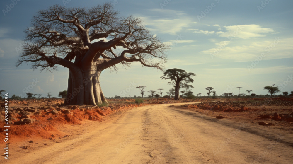 paysage aride de la savane africaine avec l’emblématique baobab arbre géant et sacré