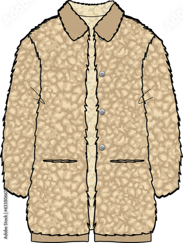 UNISEX WEAR LONG FUR FLEECE COAT VECTOR ILLUSTRATION
