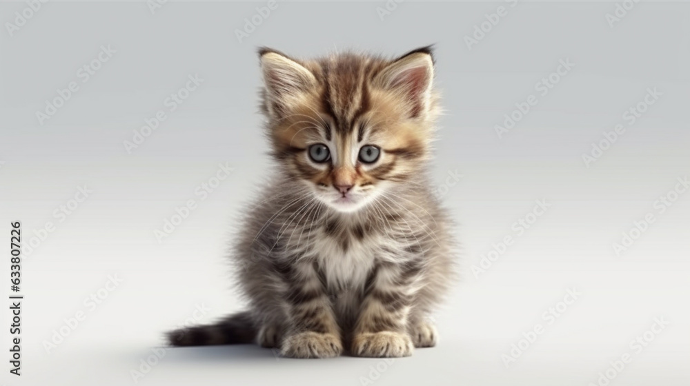 front view cute kitten on white background. Generative AI