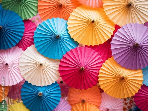 Colorful banner with a bunch of paper umbrellas generative ai