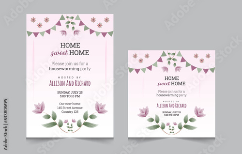 Set of housewarming party invitation templates, Vector illustration eps 10, a4 poster, and square post for social media