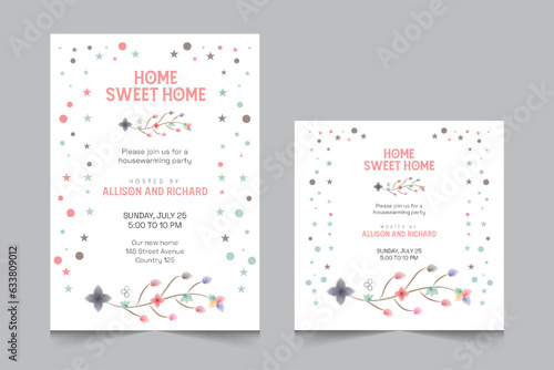 Set of housewarming party invitation templates, Vector illustration eps 10, a4 poster, and square post for social media