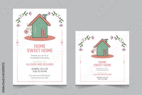 Set of housewarming party invitation templates, Vector illustration eps 10, a4 poster, and square post for social media