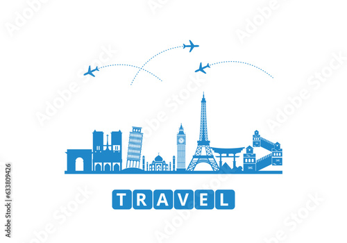 Travel logo, Hotel logo, Beach, Tourism, Adventure, Tour, Tourist, World logo vector illustration
