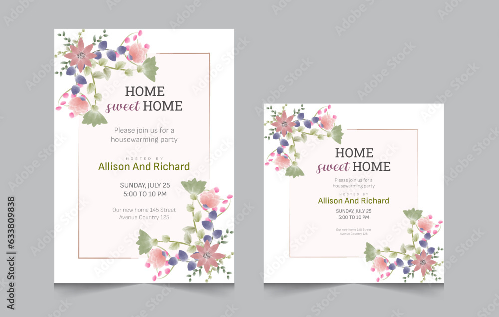 Set of housewarming party invitation templates, Vector illustration eps 10, a4 poster, and square post for social media