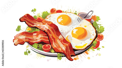 Figure scrambled eggs with bacon on a white background vector