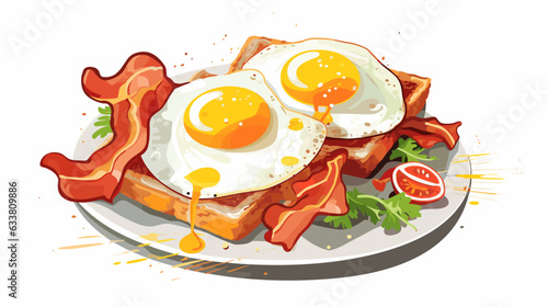 Figure scrambled eggs with bacon on a white background vector