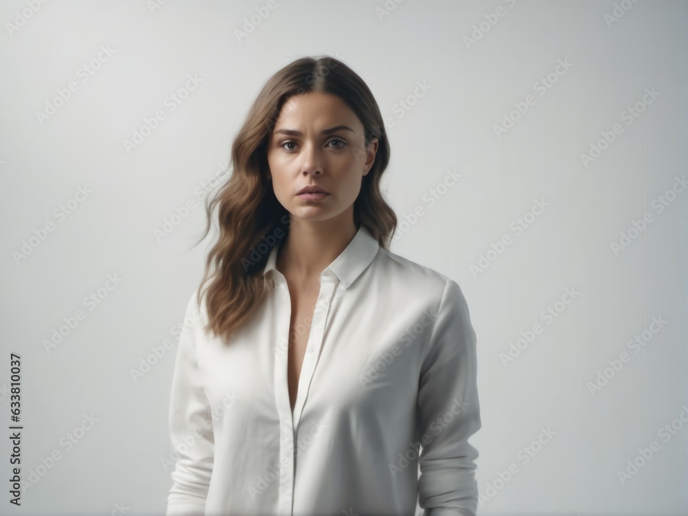 Shocked and scared young woman standing isolated over white background Shocked and scared young woman standing isolated over white background