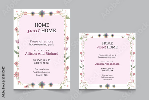 Set of housewarming party invitation templates, Vector illustration eps 10, a4 poster, and square post for social media