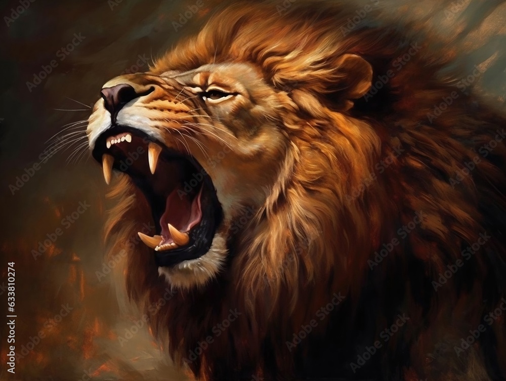 Naklejka premium Lion illustration paintings of unique wall art generative ai