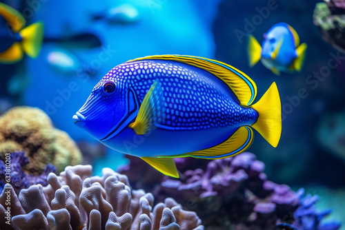 Tropical blue fish acanthurus leucosternon Surgeonfish in the sea