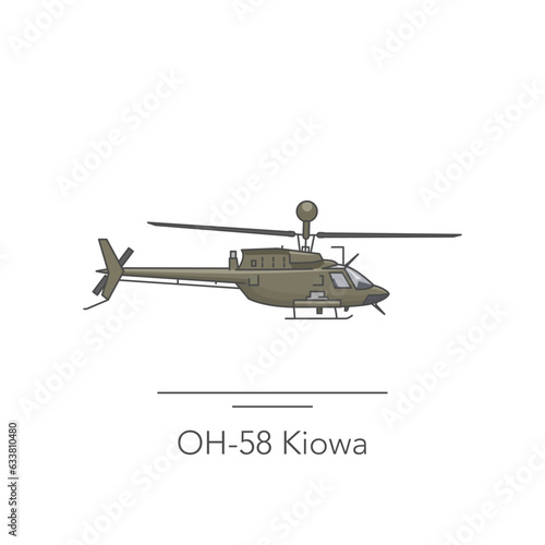 OH-58 Kiowa icon. Outline colorful icon of helicopter on white. Vector illustration photo