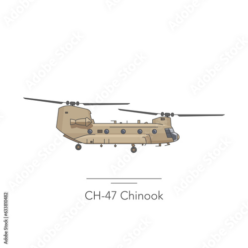 CH-47 Chinook icon. Outline colorful icon of helicopter on white. Vector illustration