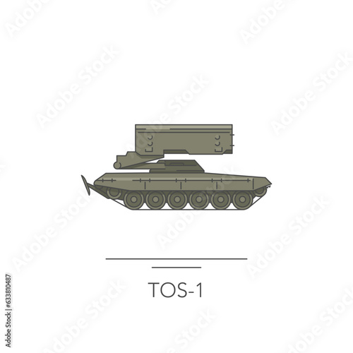 TOS-1 icon. Outline colorful icon of rocket artillery system on white. Vector illustration