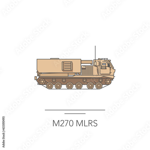 M270 MLRS icon. Outline colorful icon of rocket artillery system on white. Vector illustration