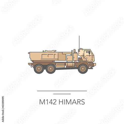 M142 HIMARS icon. Outline colorful icon of rocket artillery system on white. Vector illustration photo