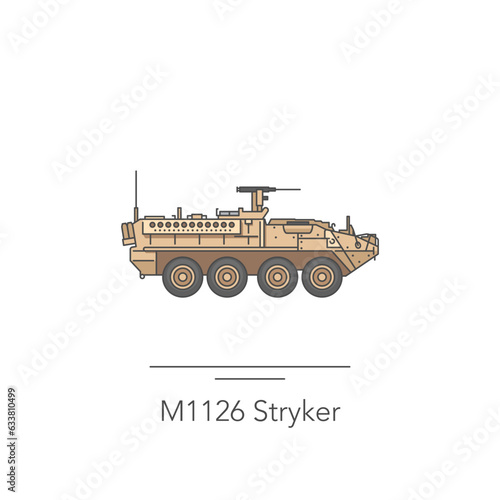 M1126 Stryker icon. Outline colorful icon of armored carrier on white. Vector illustration photo