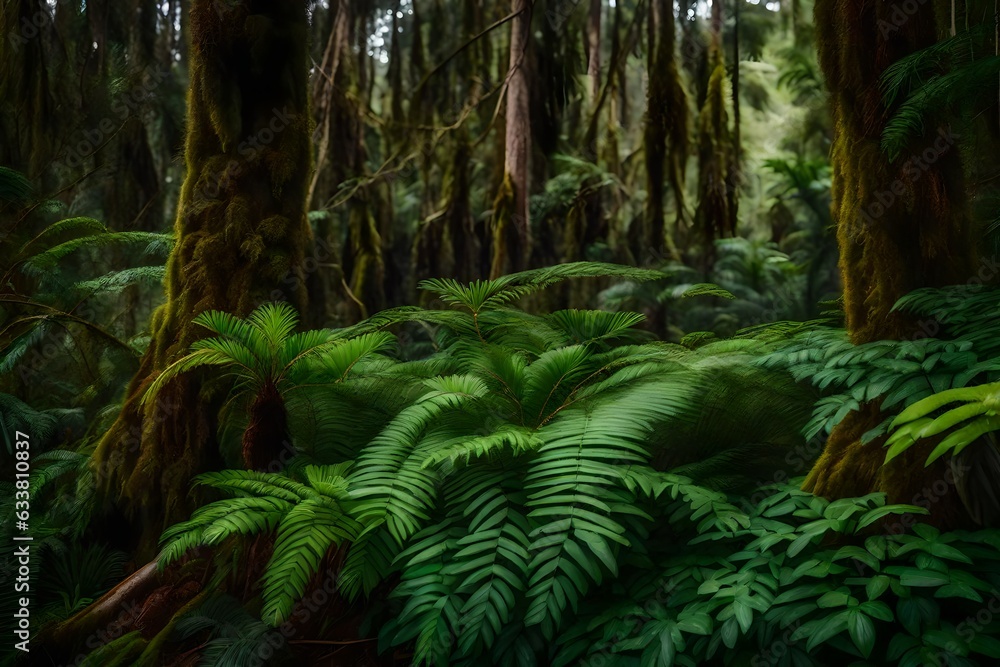A close-up of delicate fern fronds unfurling, glistening with dew in the soft morning light of the forest. A close-up of delicate fern fronds unfurling, glistening with dew in the soft morning light of the forest.