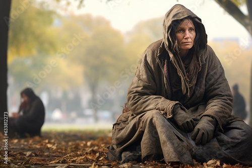 A homeless woman sits alone at a city park on a cold autumn day. (AR 3:2)