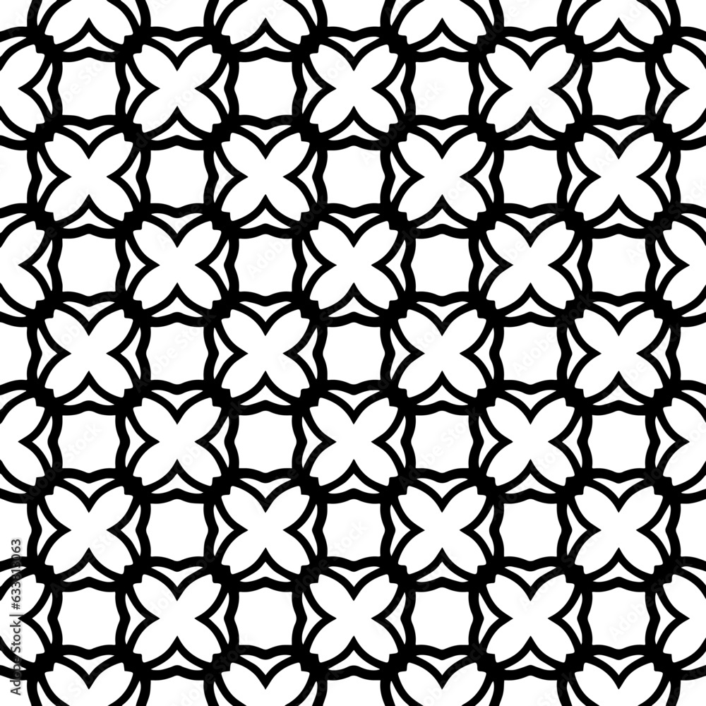 Fototapeta premium White background with black pattern. Seamless texture for fashion, textile design, on wall paper, wrapping paper, fabrics and home decor. Simple repeat pattern.
