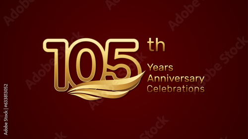 105th anniversary logo design with double line number style and golden wings, vector template