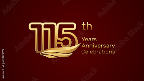 115th anniversary logo design with double line number style and golden wings, vector template photo