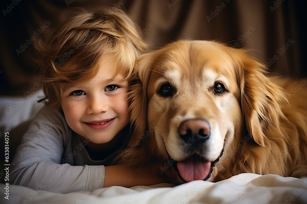 child and their dog - concept, relaxing, warm child and their dog - concept, relaxing, warm