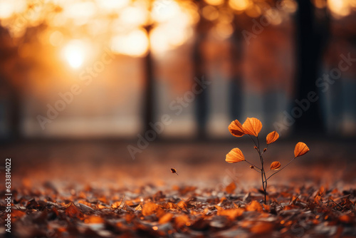 An autumn background of foliage at sunset