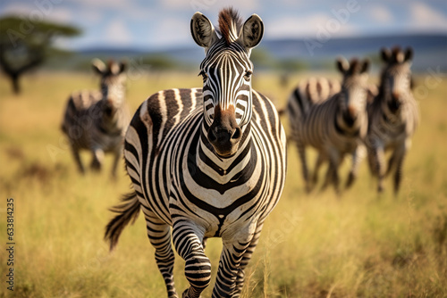 Papier peint zebra running on savanna kenya tanzania national