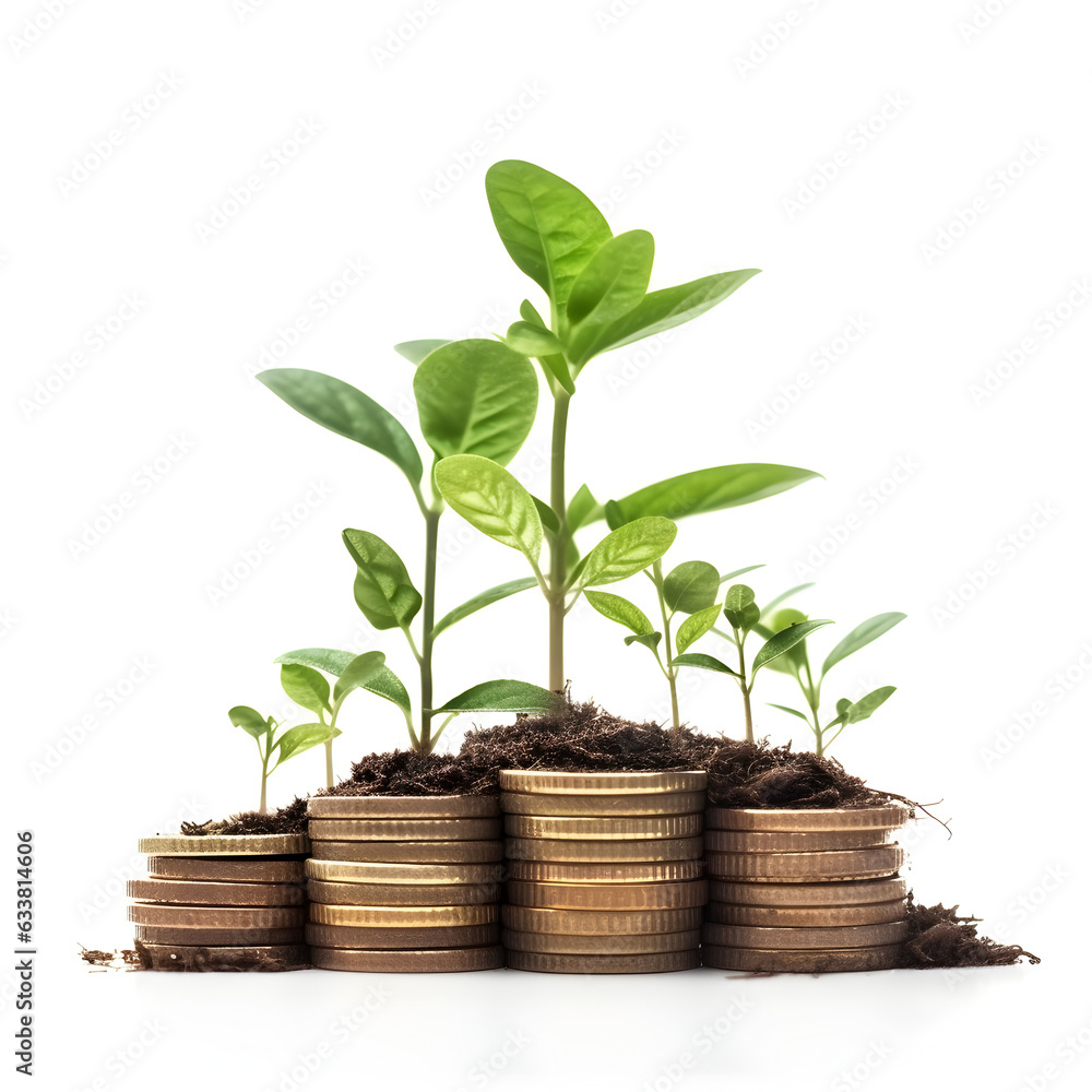 Plant growth on stacks of coins Plant growth on stacks of coins