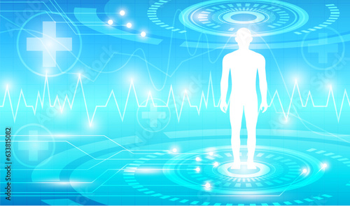 abstract background technology concept in blue light,brain and human body heal ,technology modern medical science in future and global international medical with tests analysis clone DNA human