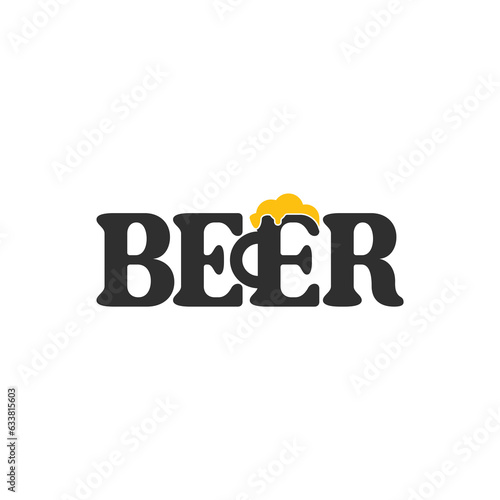 beer logo with wordmark design concept and abstract glass graphic on letter E for brand identity