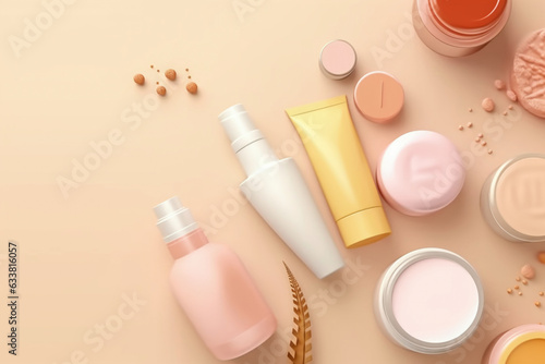 Blank cosmetic skincare makeup containers.