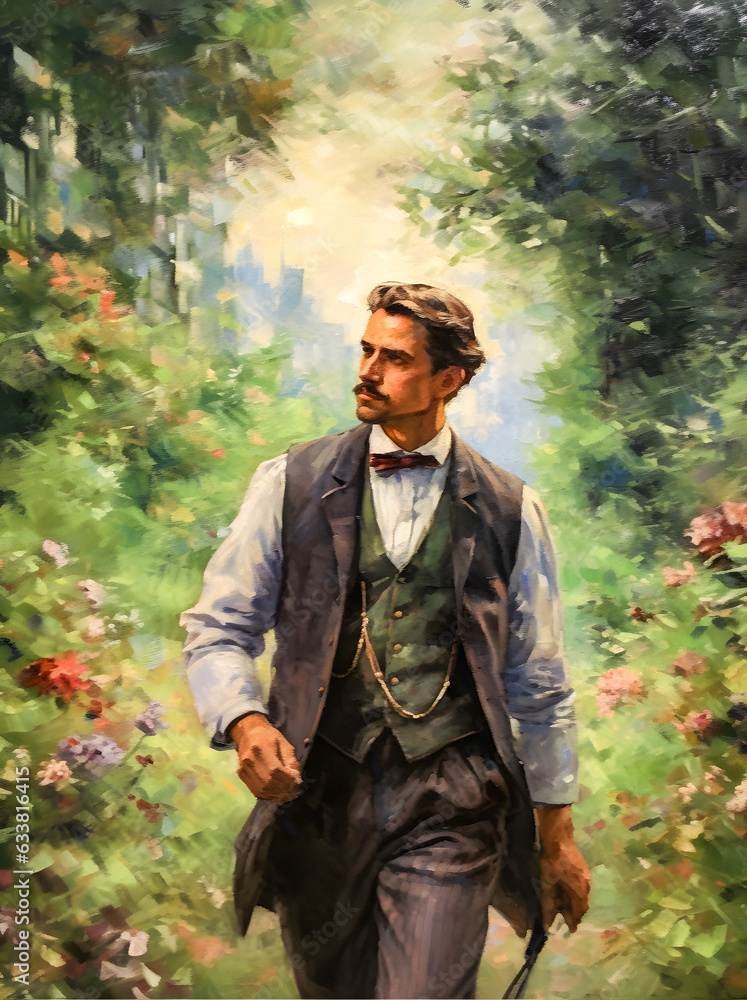 19th Century Gentleman in Impressionist Garden - generative ai