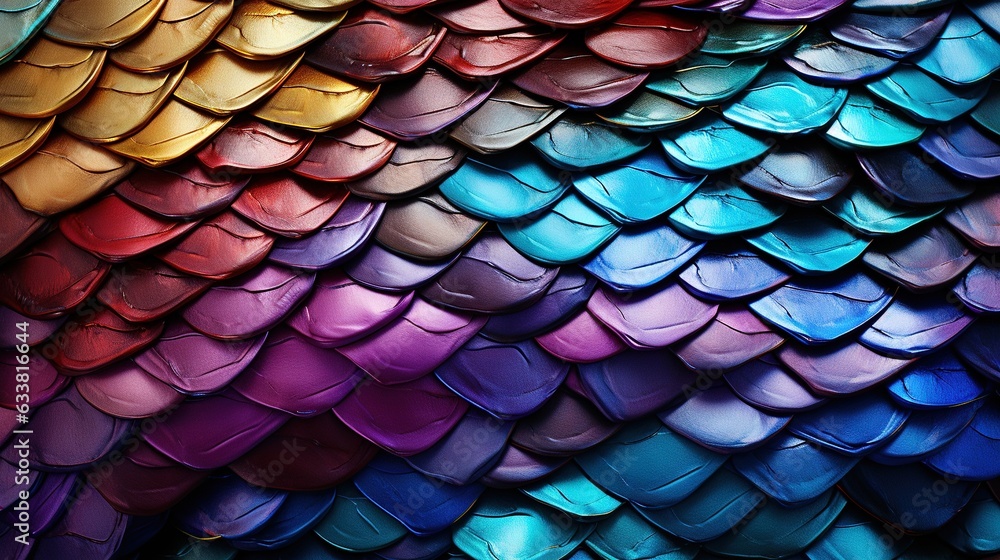 a multicolored fish scale pattern with a black background. generative ai a multicolored fish scale pattern with a black background. generative ai
