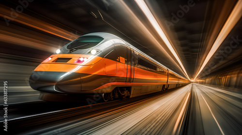 Futuristic Nighttime Train in Motion - generative ai