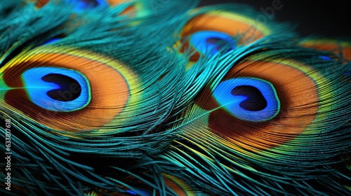  a close up of a peacock's feathers with a black background.  generative ai