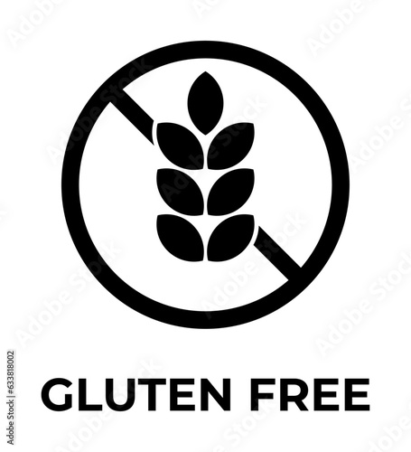 Black Gluten free label vector icons. No wheat symbols templates design for gluten free food package or dietetic product nutrition sign 