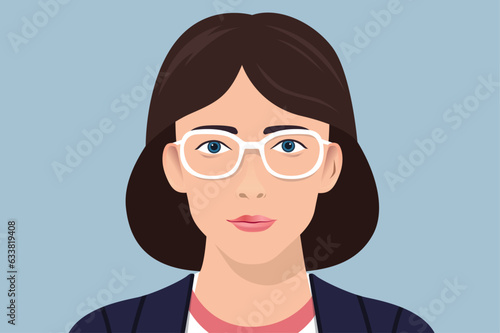 Woman face with glasses - Flat design vector illustration portrait of female person avatar