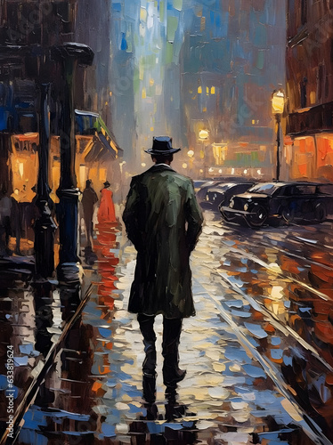 Urban Impression: New Yorker Gentleman on City Street - generative ai impressionist painting