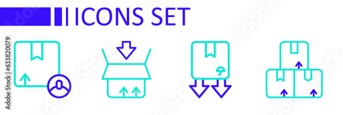 Set line Carton cardboard box, Cardboard with traffic symbol, and icon. Vector