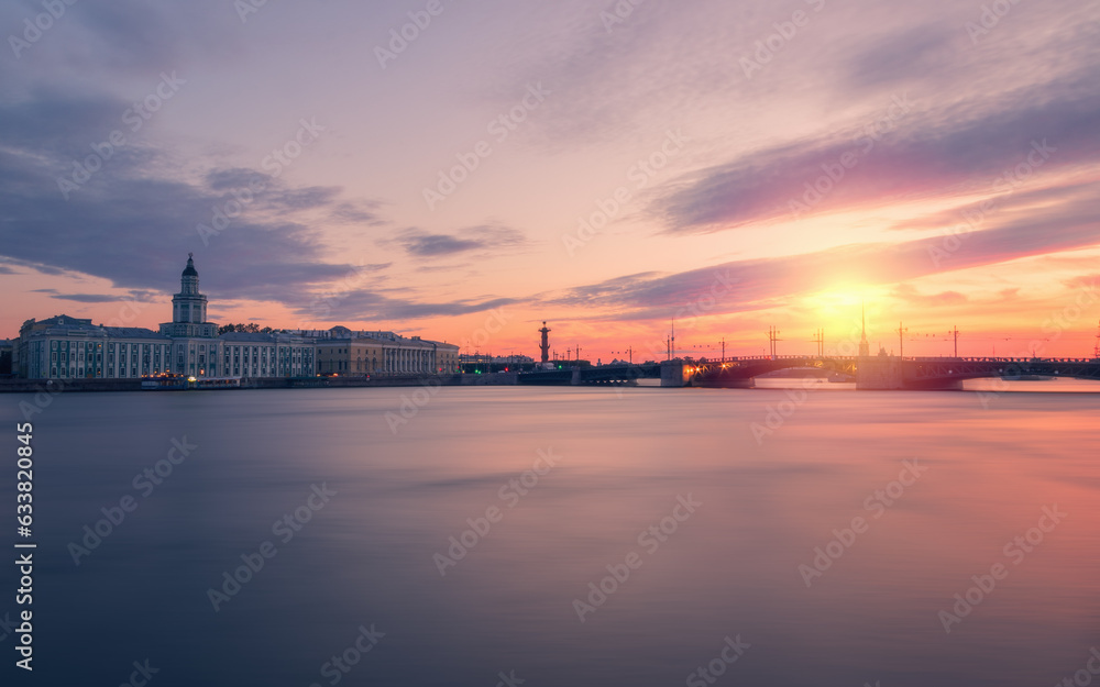 Sunrise over the river St. Petersburg