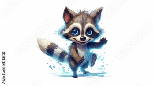 a small cute cartoon stained baby raccoon running with.Generative AI © sudipdesign