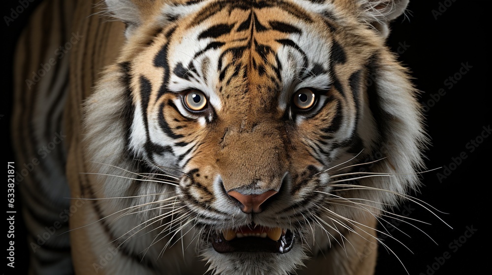  a close up of a tiger's face with it's mouth open.  generative ai