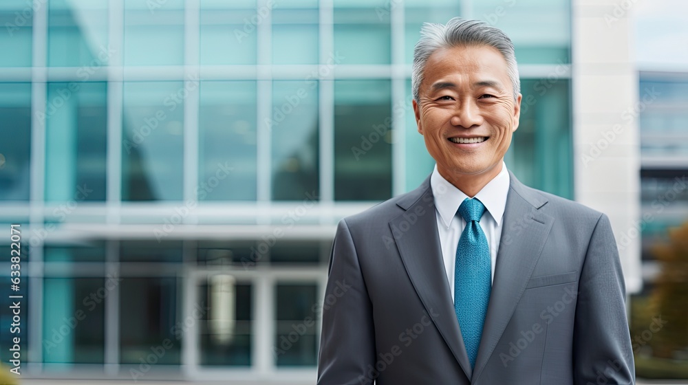 Portrait of asian older businessman in suit. - obrazy, fototapety, plakaty 