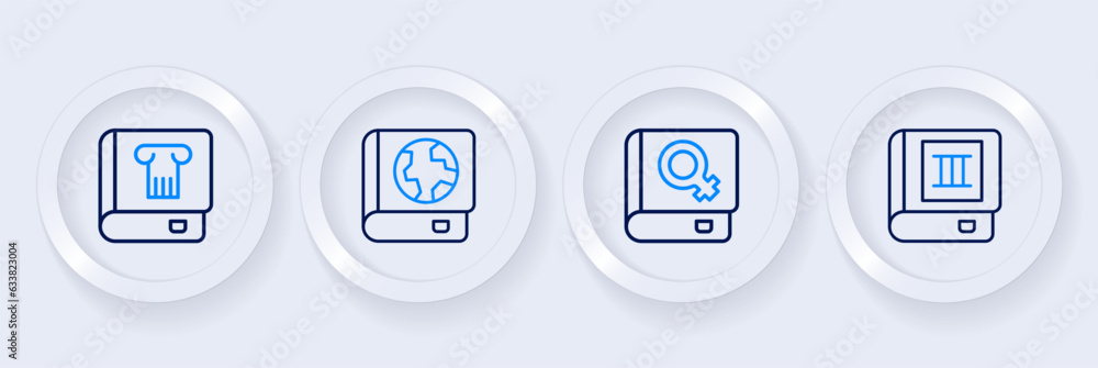 Set line Book, about women, Earth globe and book and History icon. Vector Set line Book, about women, Earth globe and book and History icon. Vector